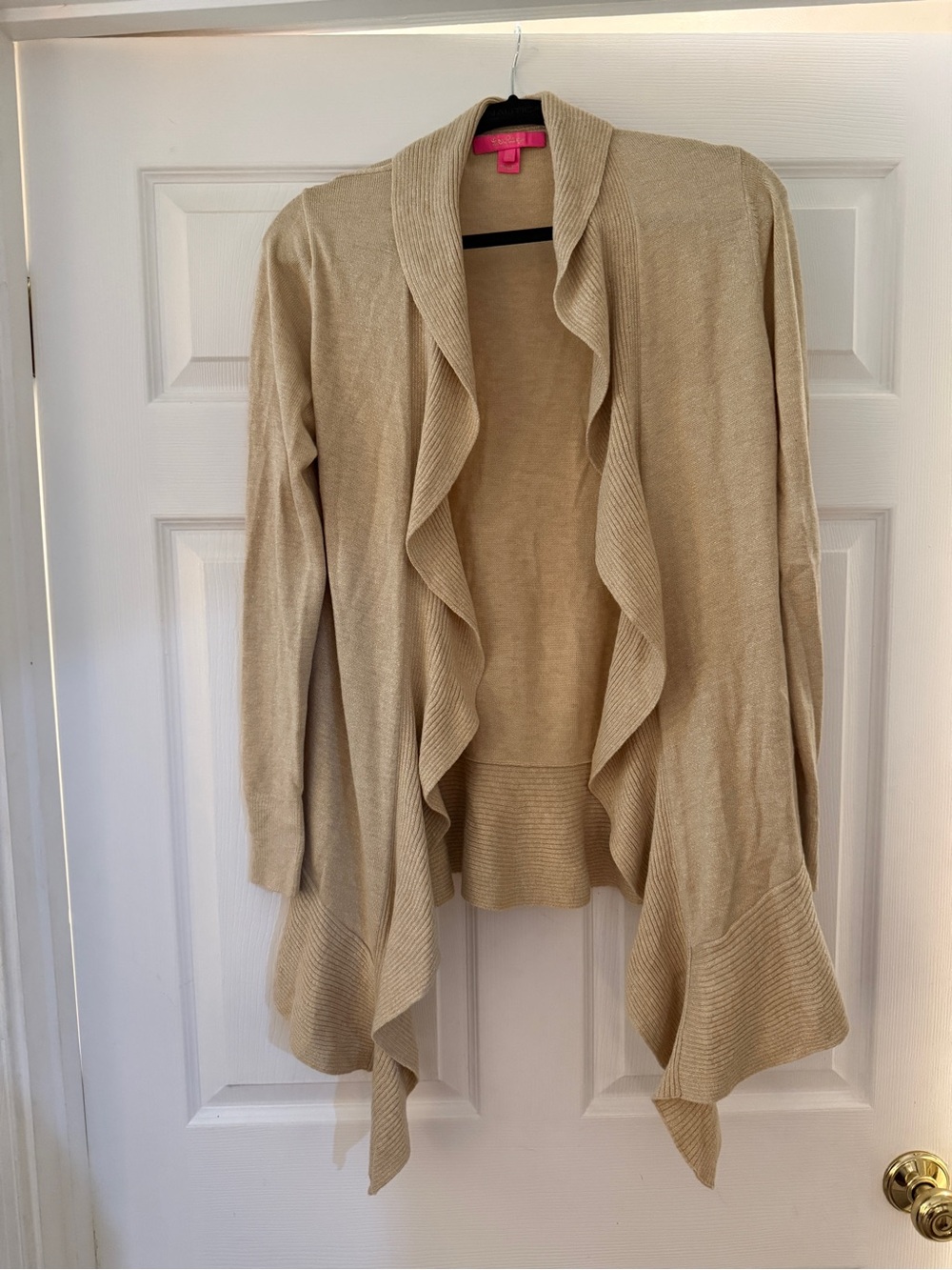 Lilly Pulitzer Cream Ruffle-Front Open Cardigan Size M